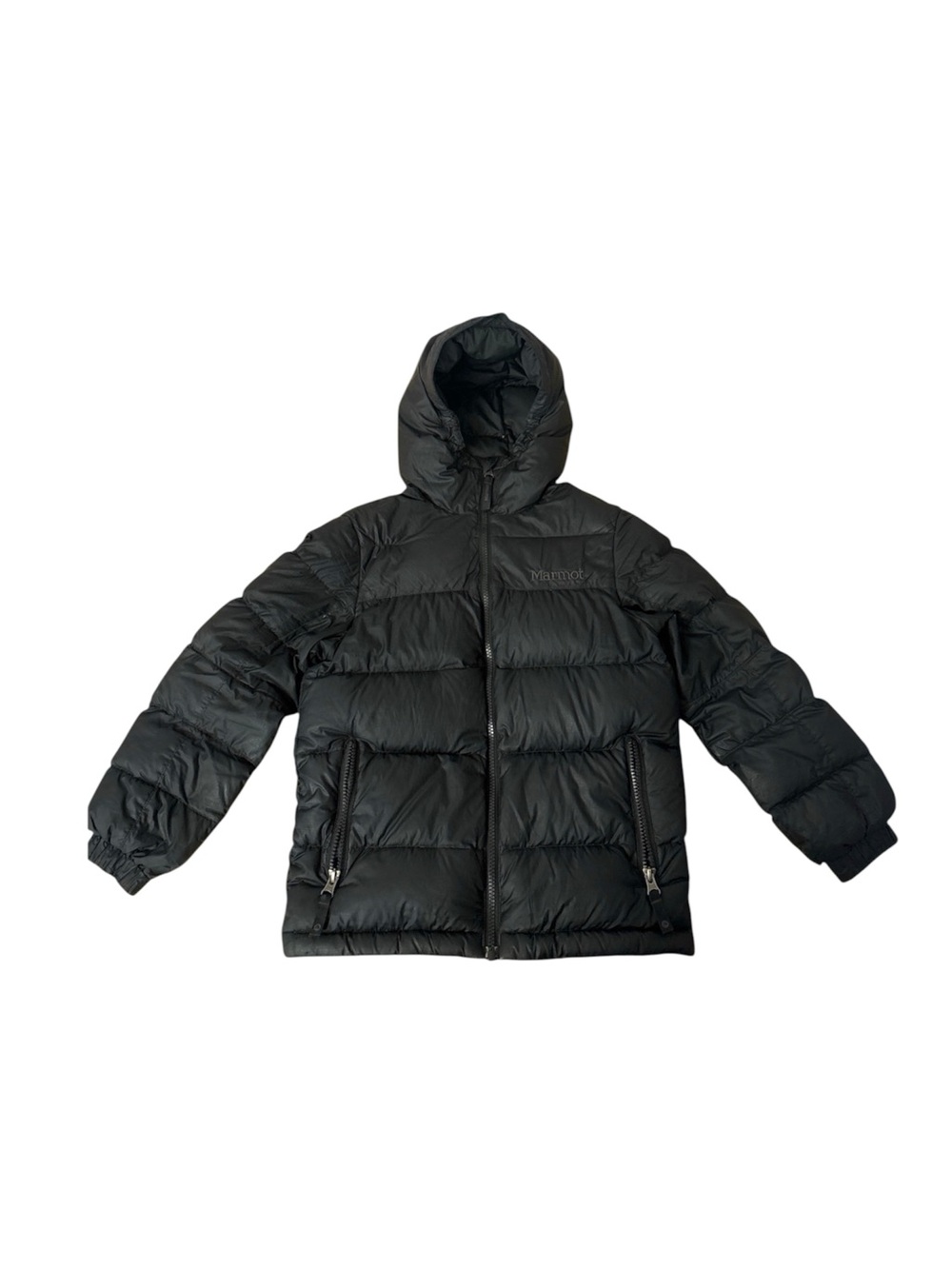Marmot Guides Down Hoodie Kids Black Puffer Jacket Coat Boys Size Small